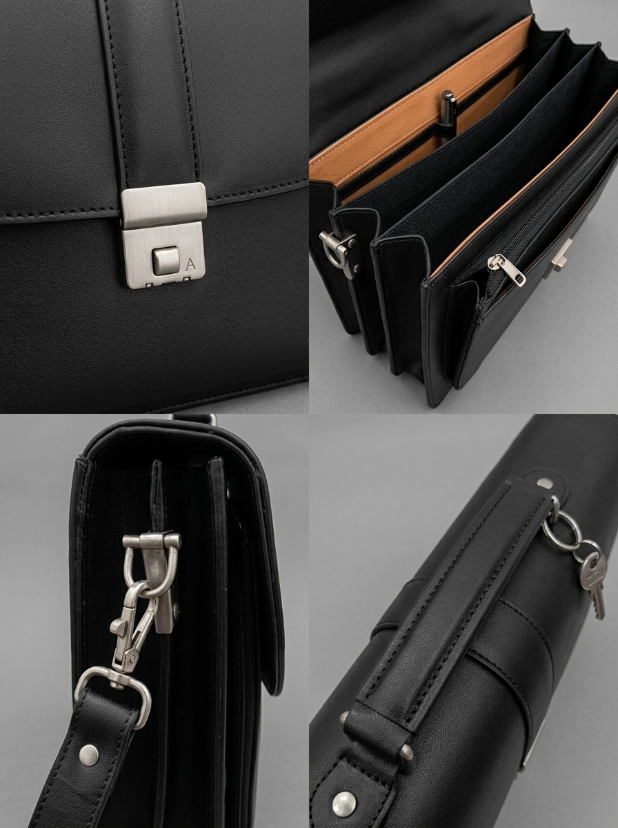 RK Number-Lock Leather Briefcase - Image 4