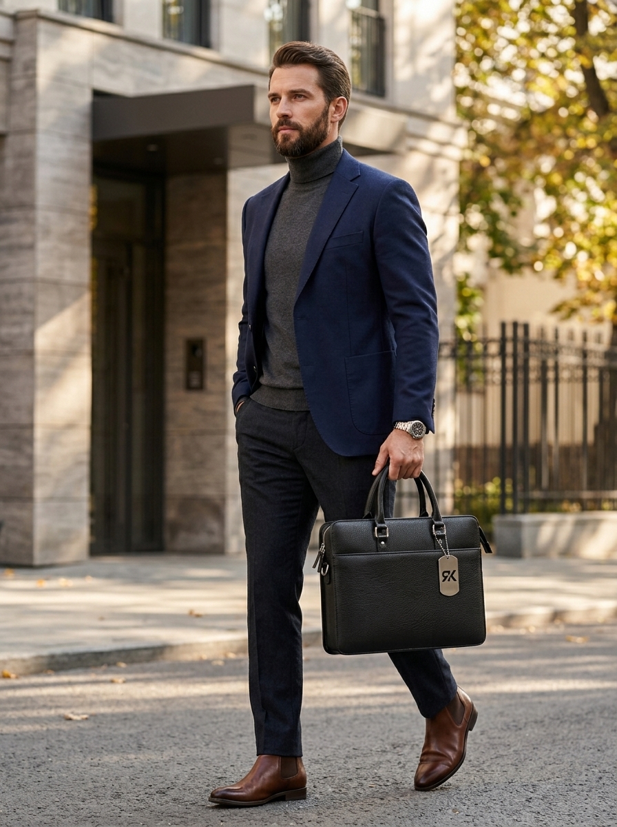 RK Executive Leather Laptop Bag – Premium Black Business Briefcase - Image 4