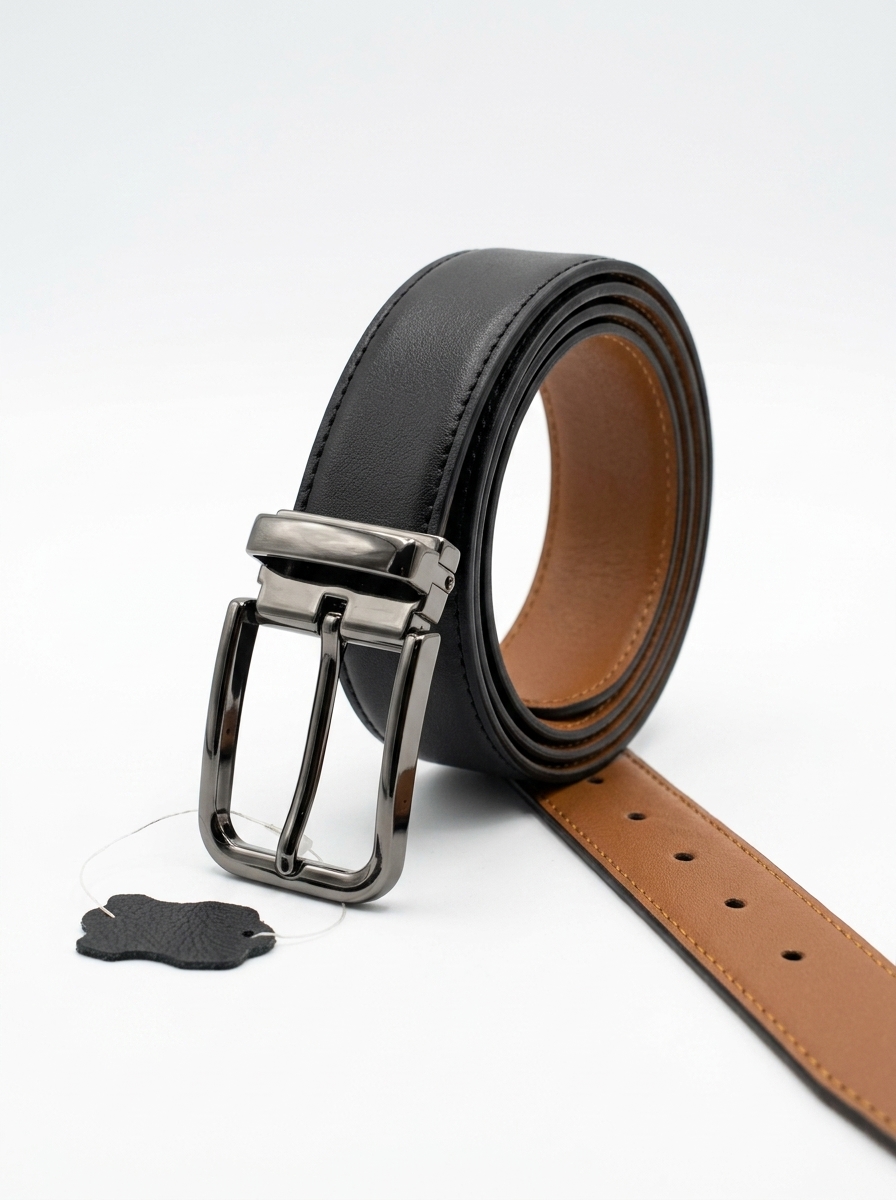 Premium Reversible Genuine Leather Belt for Men – Black & Tan Dual-Sided Design