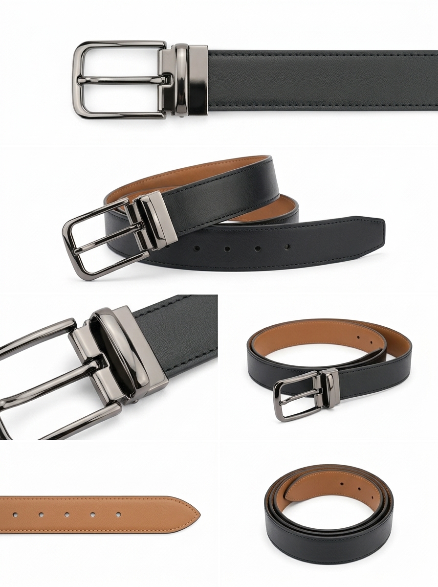 Premium Reversible Genuine Leather Belt for Men – Black & Tan Dual-Sided Design - Image 2