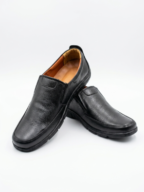 Men's Premium Pure Leather Black Slip-On Loafers with FREE Premium Socks Gift Box - Image 3
