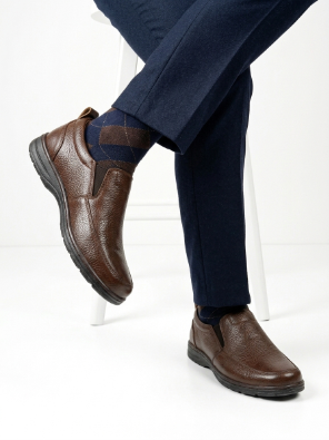 Men's Premium Pure Leather Brown Slip-On Loafers with FREE Premium Socks Gift Box - Image 4