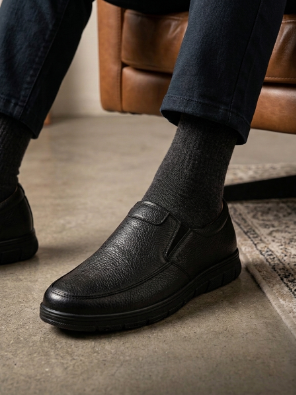 Men's Premium Pure Leather Black Slip-On Loafers with FREE Premium Socks Gift Box - Image 7