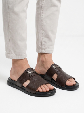 Men's Premium Genuine Leather Brown Comfort Sandals - Image 3