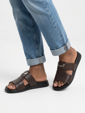 Men's Premium Genuine Leather Brown Comfort Sandals - Image 2