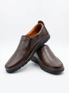 Men's Premium Pure Leather Brown Slip-On Loafers with FREE Premium Socks Gift Box - Image 3