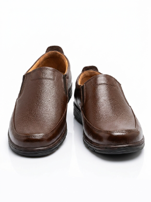 Men's Premium Pure Leather Brown Slip-On Loafers with FREE Premium Socks Gift Box - Image 2